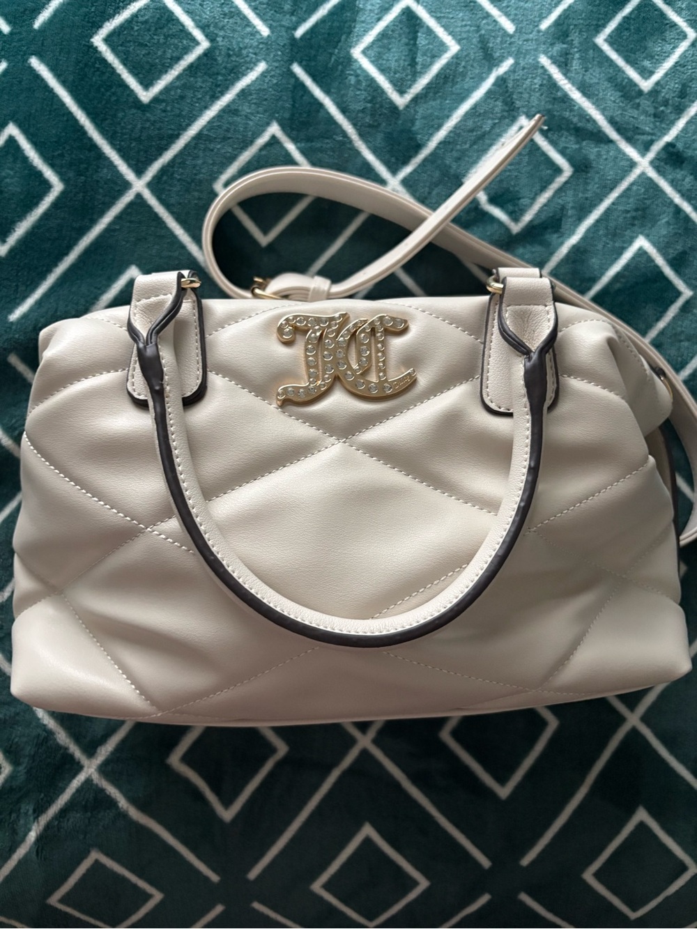 Juicy Couture Cream Quilted Satchel with Gold Logo